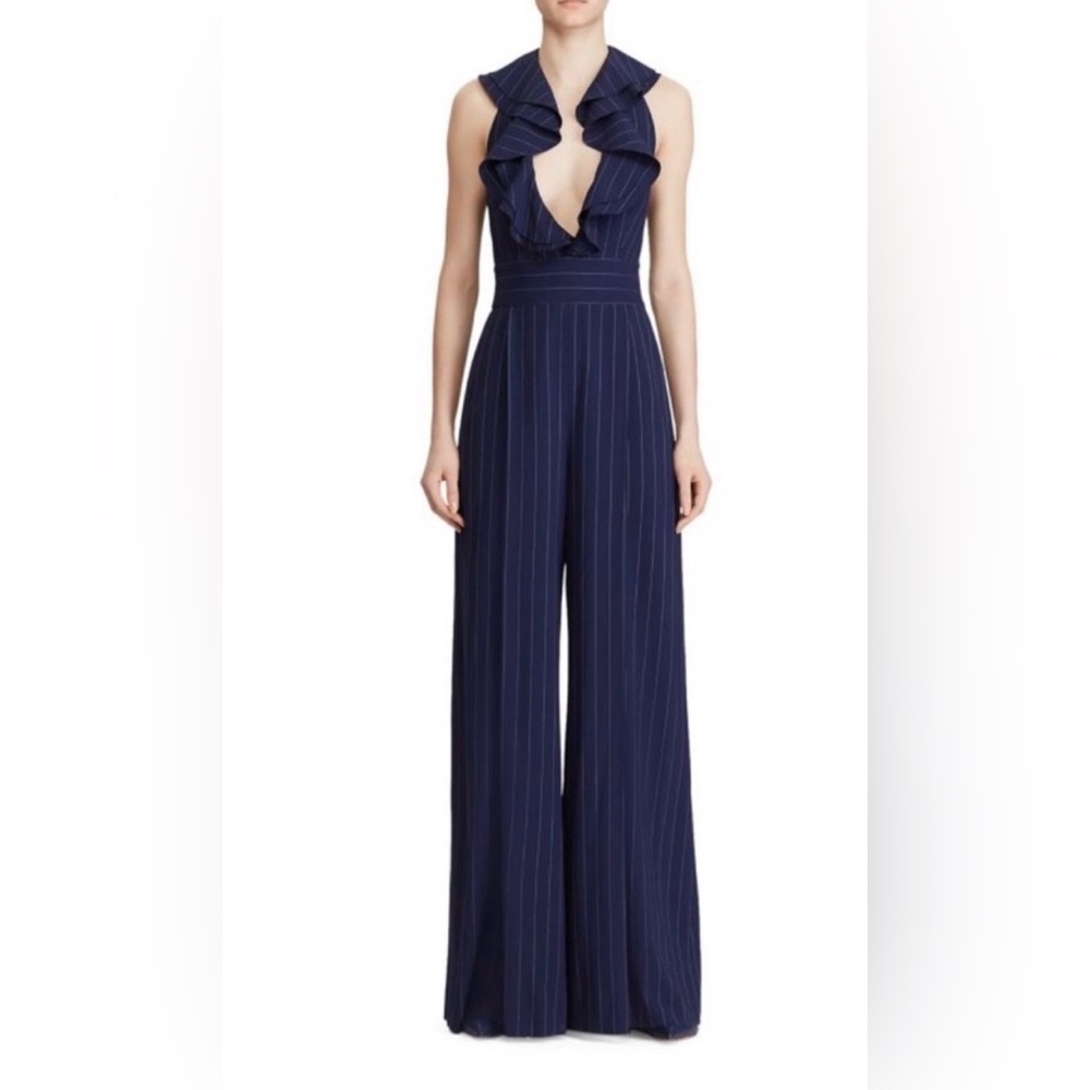 Ralph Lauren Purple Label Runway Jumpsuit – Navy Pinstripe Halter Wide Leg NWT